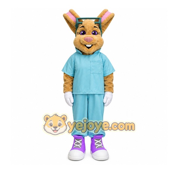 Tan Rabbit Mascot Costume with Custom Logo Tan Rabbit Mascot Costume with Custom Logo