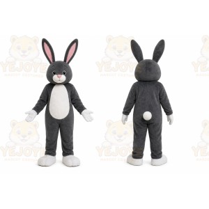 Gray Rabbit Mascot Costume with Custom Logo