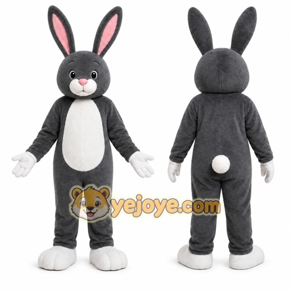 Gray Rabbit Mascot Costume with Custom Logo
