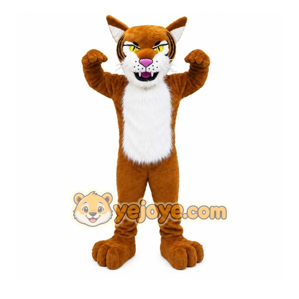 Brown Cougar Mascot Costume with Custom Logo