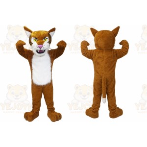 Brown Cougar Mascot Costume with Custom Logo