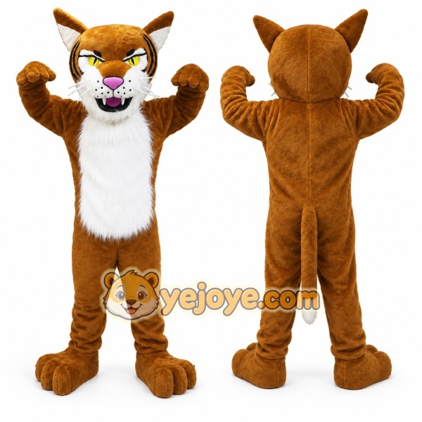 Brown Cougar Mascot Costume with Custom Logo