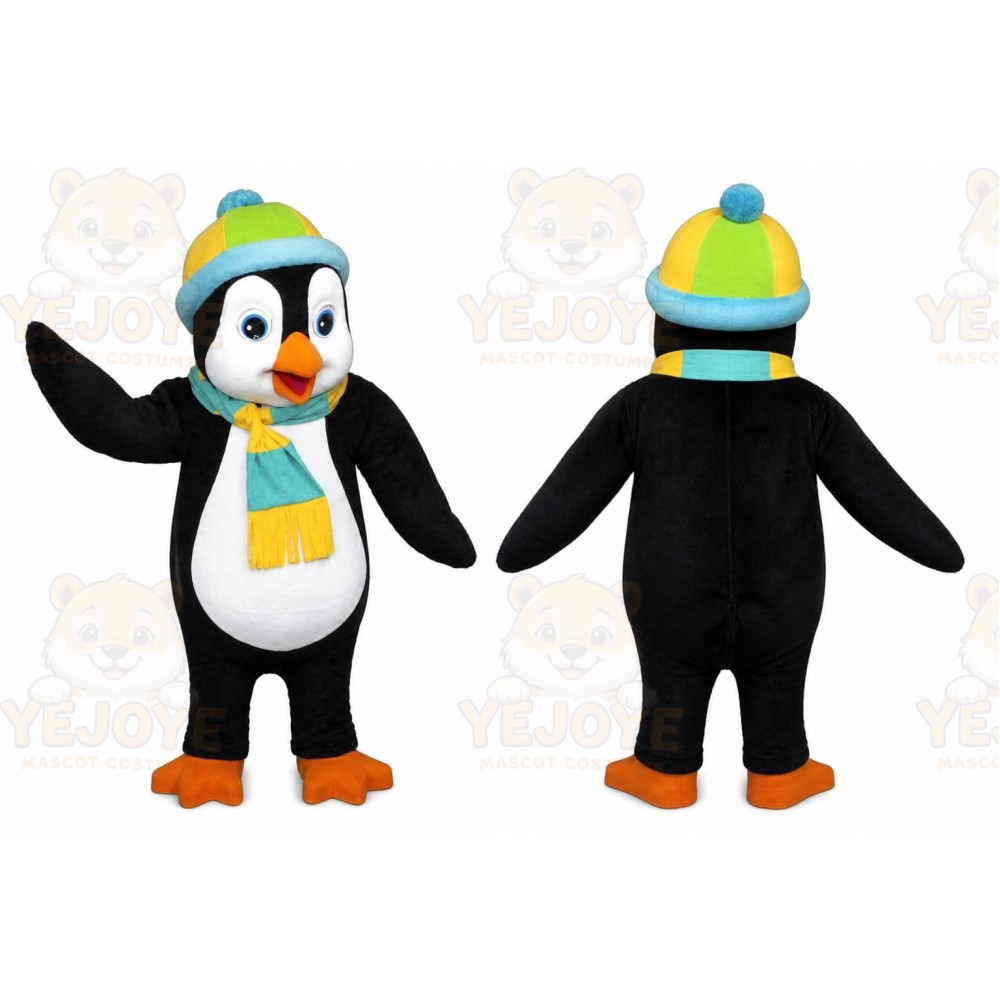 Black Penguin Mascot Costume with Custom Logo