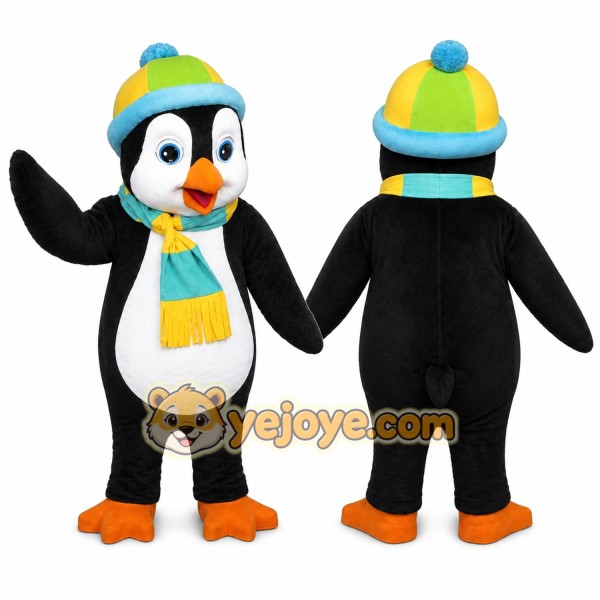 Black Penguin Mascot Costume with Custom Logo