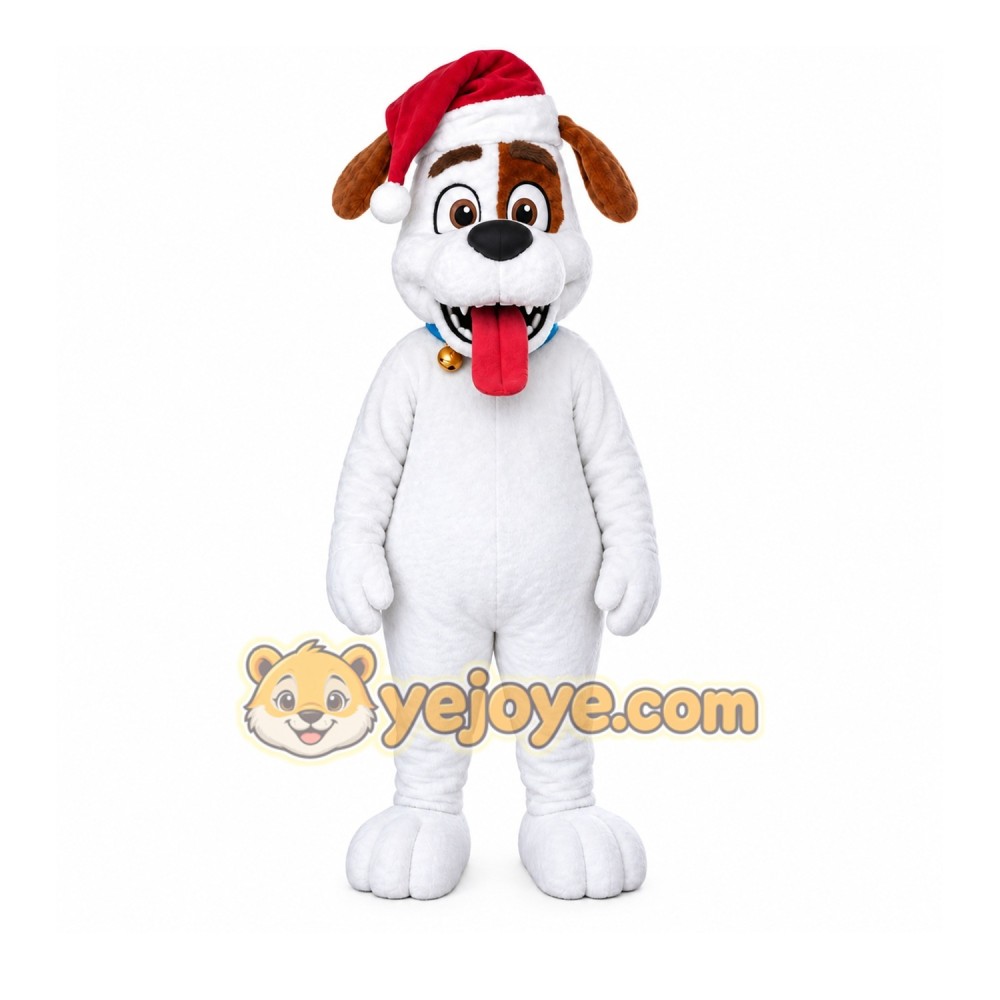White Dog Mascot Costume with Custom Logo