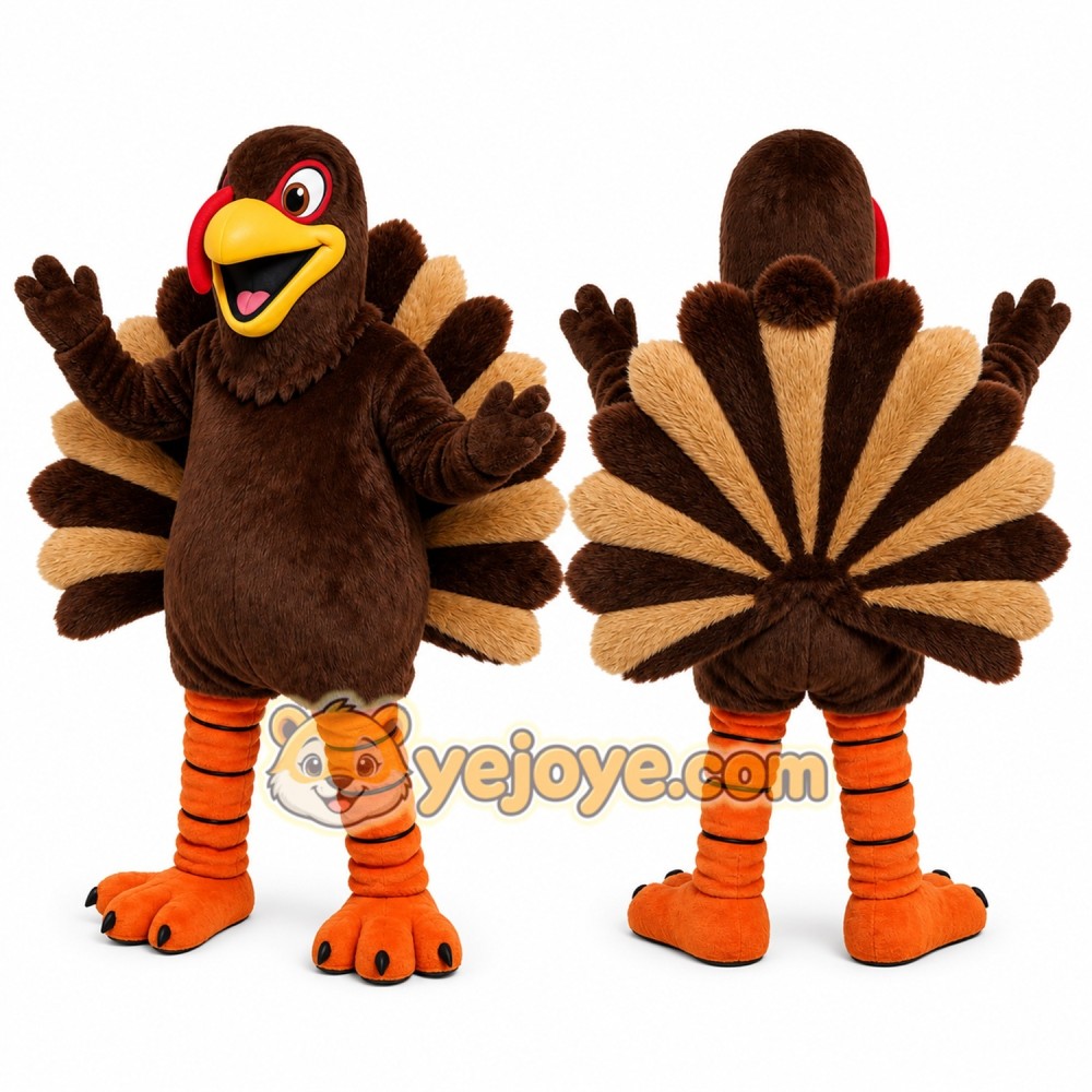Brown Turkey Mascot Costume with Custom Logo