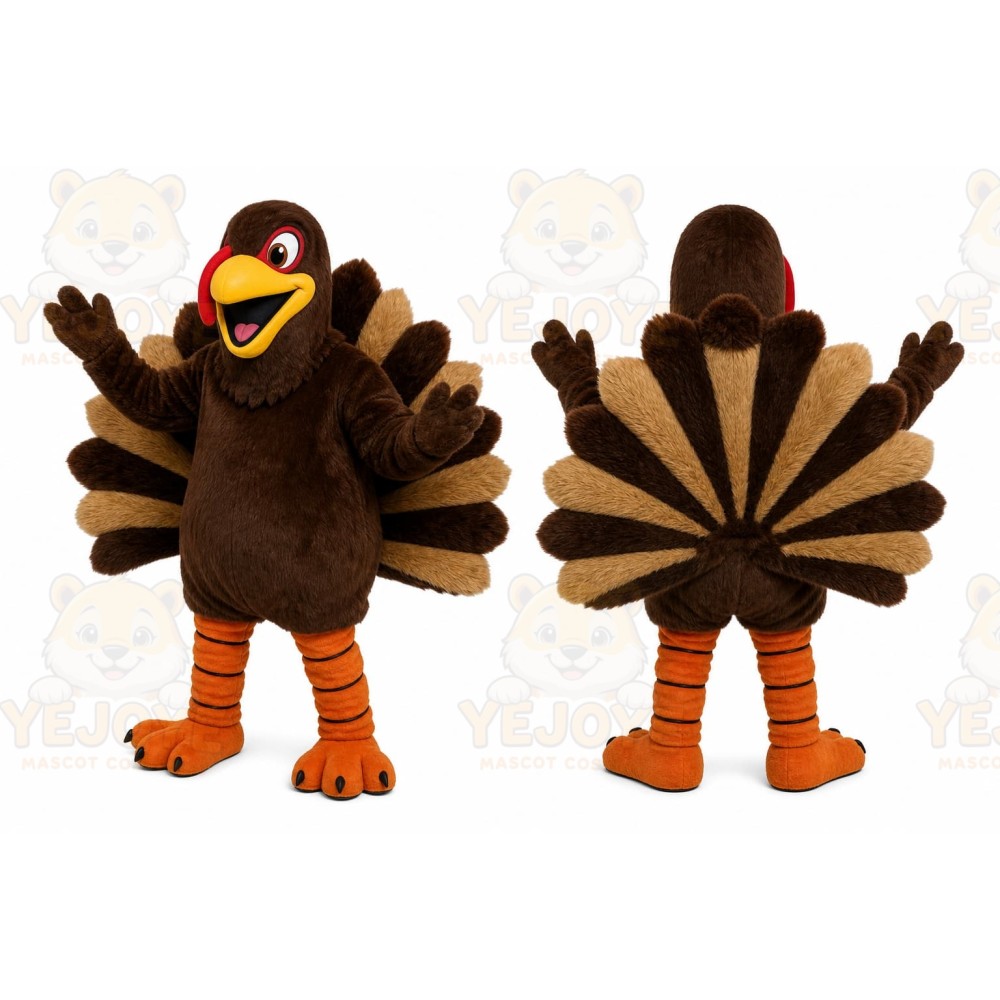 Brown Turkey Mascot Costume with Custom Logo