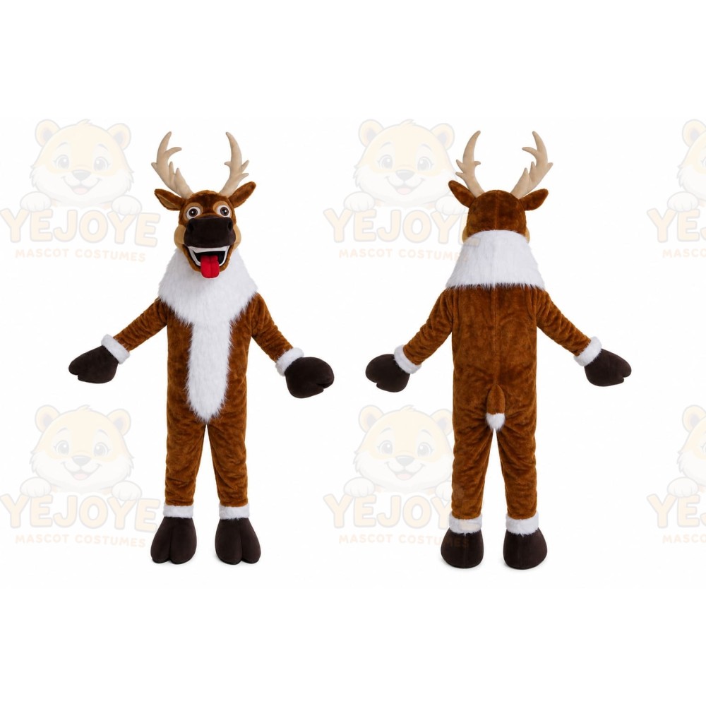 Brown Reindeer Mascot Costume with Custom Logo