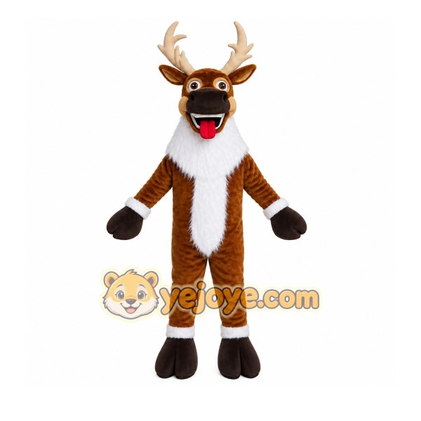 Brown Reindeer Mascot Costume with Custom Logo