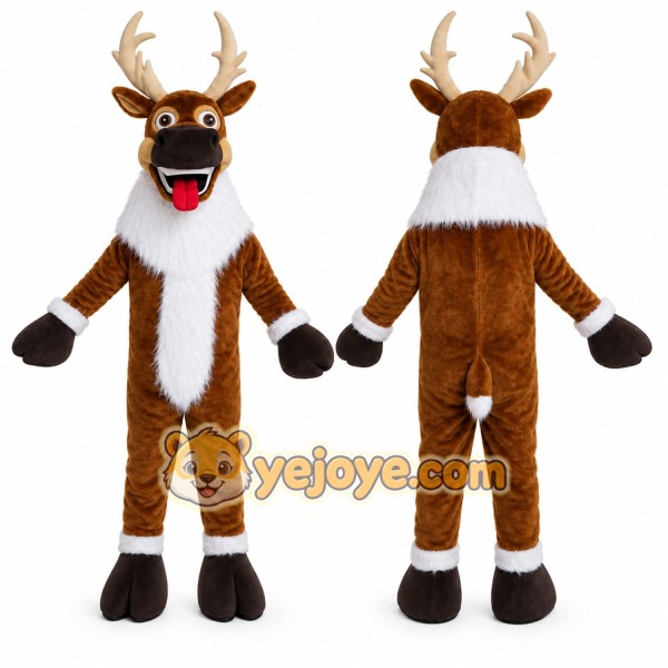 Brown Reindeer Mascot Costume with Custom Logo