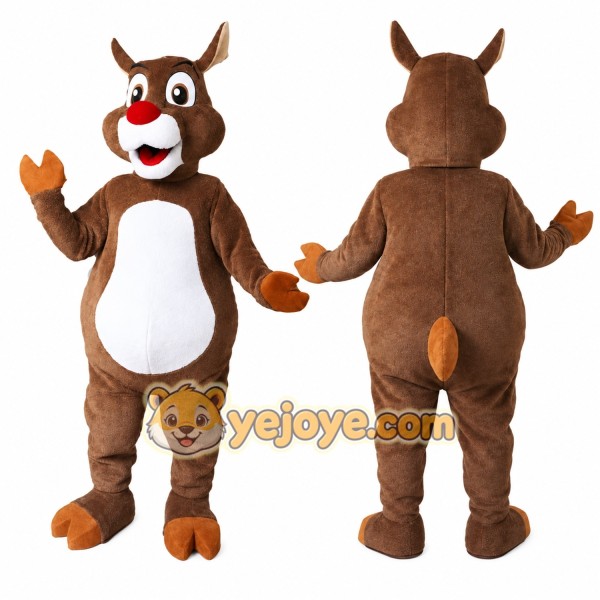Brown Reindeer Mascot Costume with Custom Logo