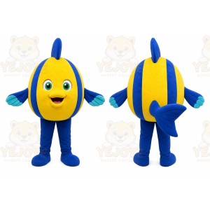 Yellow Fish Mascot Costume with Custom Logo
