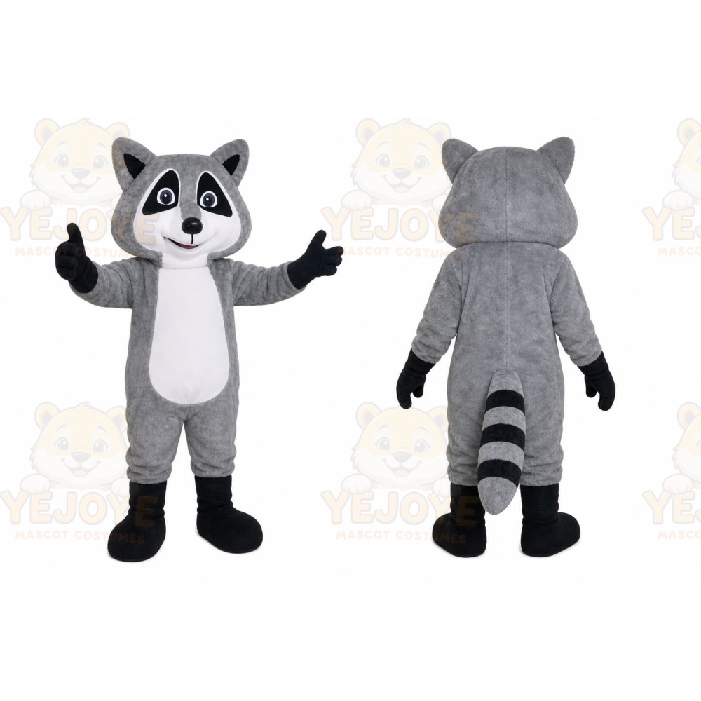Gray Raccoon Mascot Costume with Custom Logo