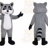 Gray Raccoon Mascot Costume with Custom Logo