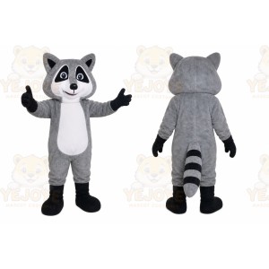 Gray Raccoon Mascot Costume with Custom Logo