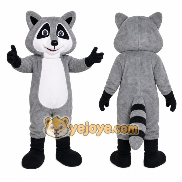 Gray Raccoon Mascot Costume with Custom Logo