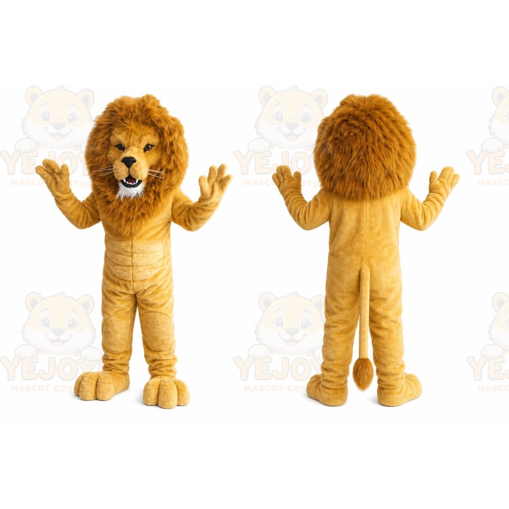 Yellow Lion Mascot Costume with Custom Logo