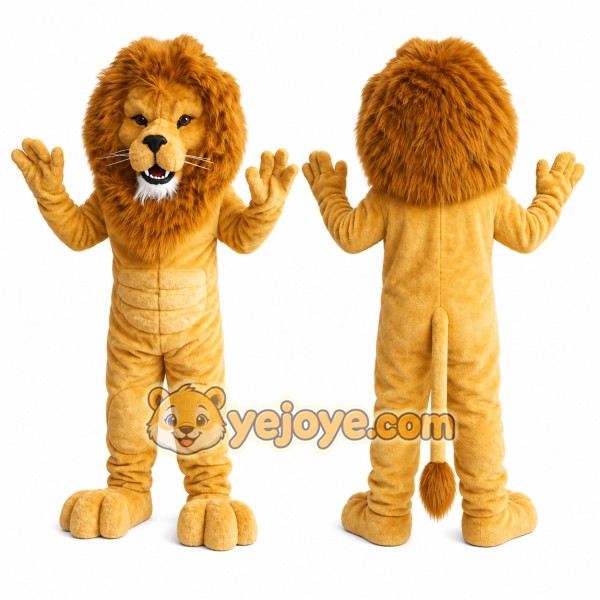 Yellow Lion Mascot Costume with Custom Logo