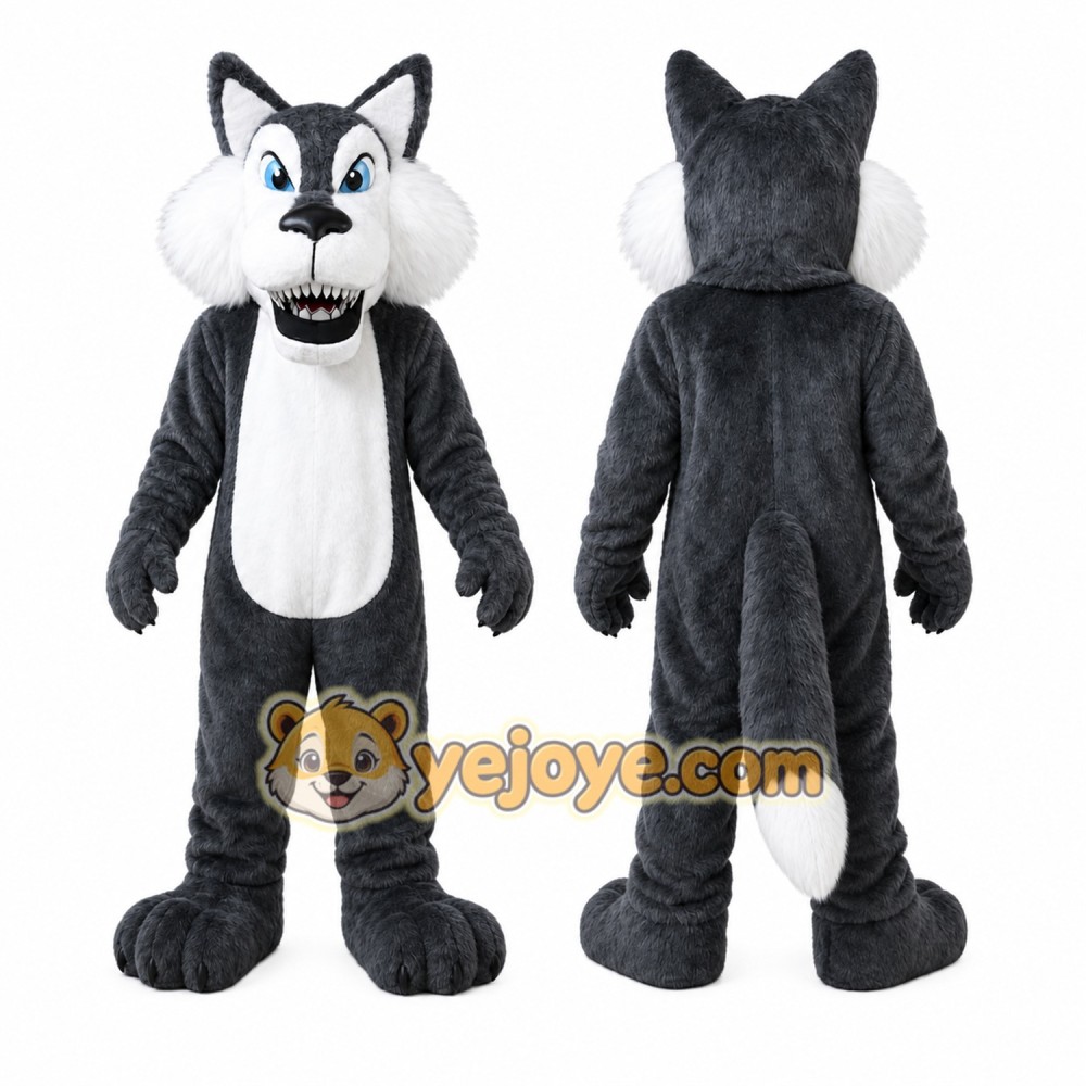 Gray Wolf Mascot Costume with Custom Logo Gray Wolf Mascot Costume with Custom Logo