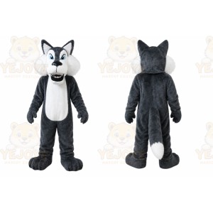 Gray Wolf Mascot Costume with Custom Logo