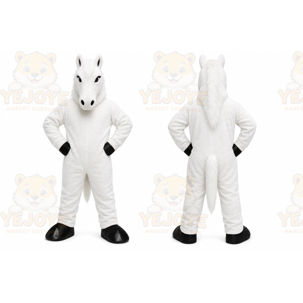 White Horse Mascot Costume with Custom Logo