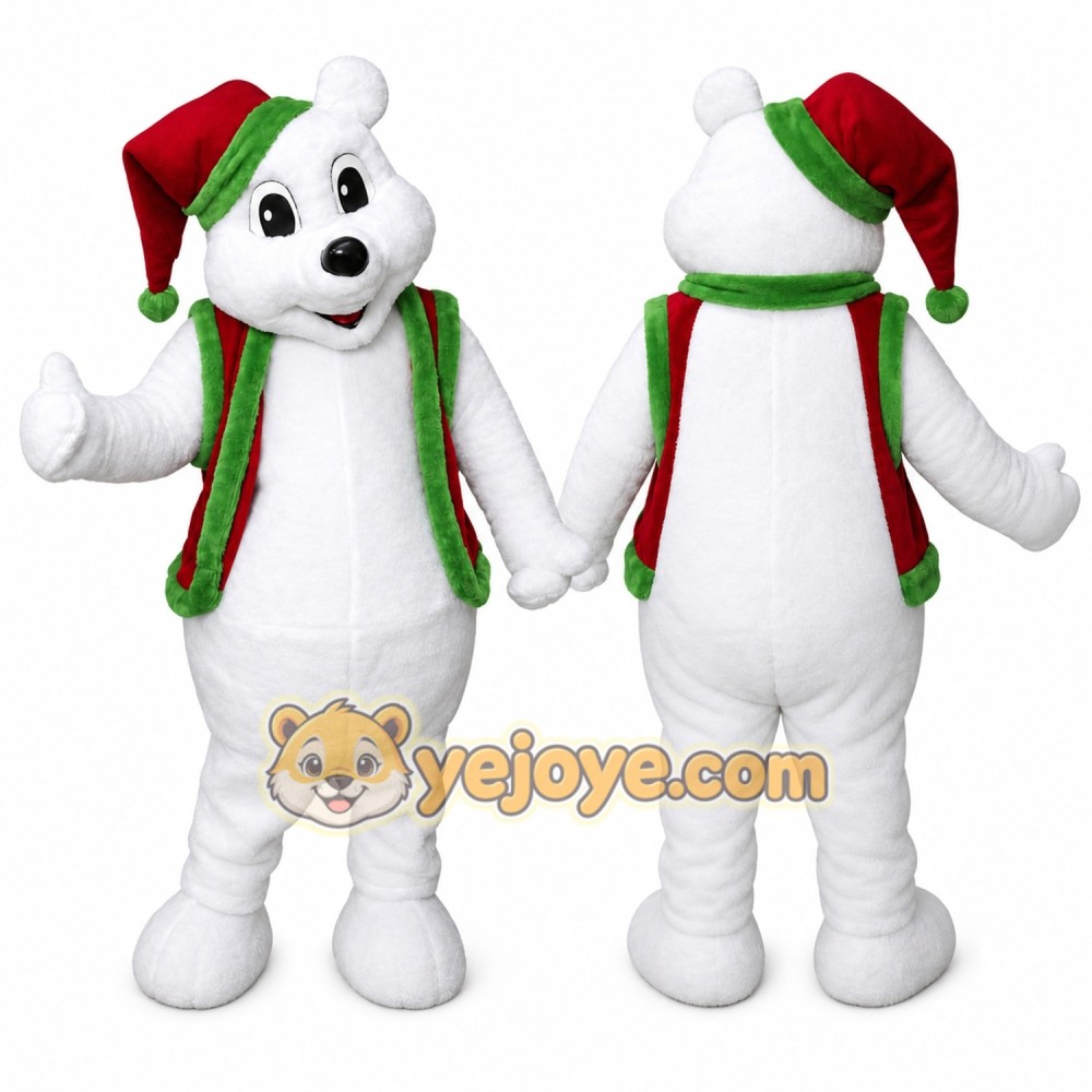 White Bear Mascot Costume with Custom Logo White Bear Mascot Costume with Custom Logo