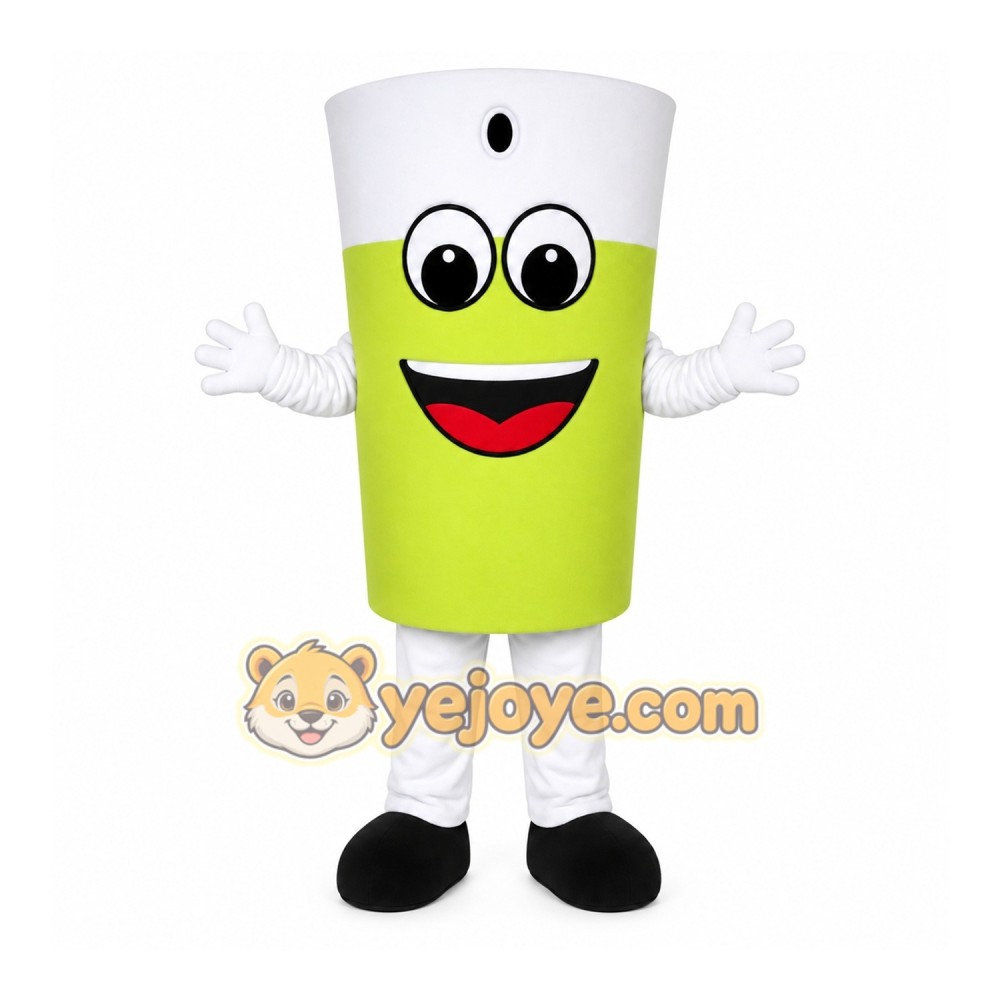 Green Cup Mascot Costume with Custom Logo Green Cup Mascot Costume with Custom Logo