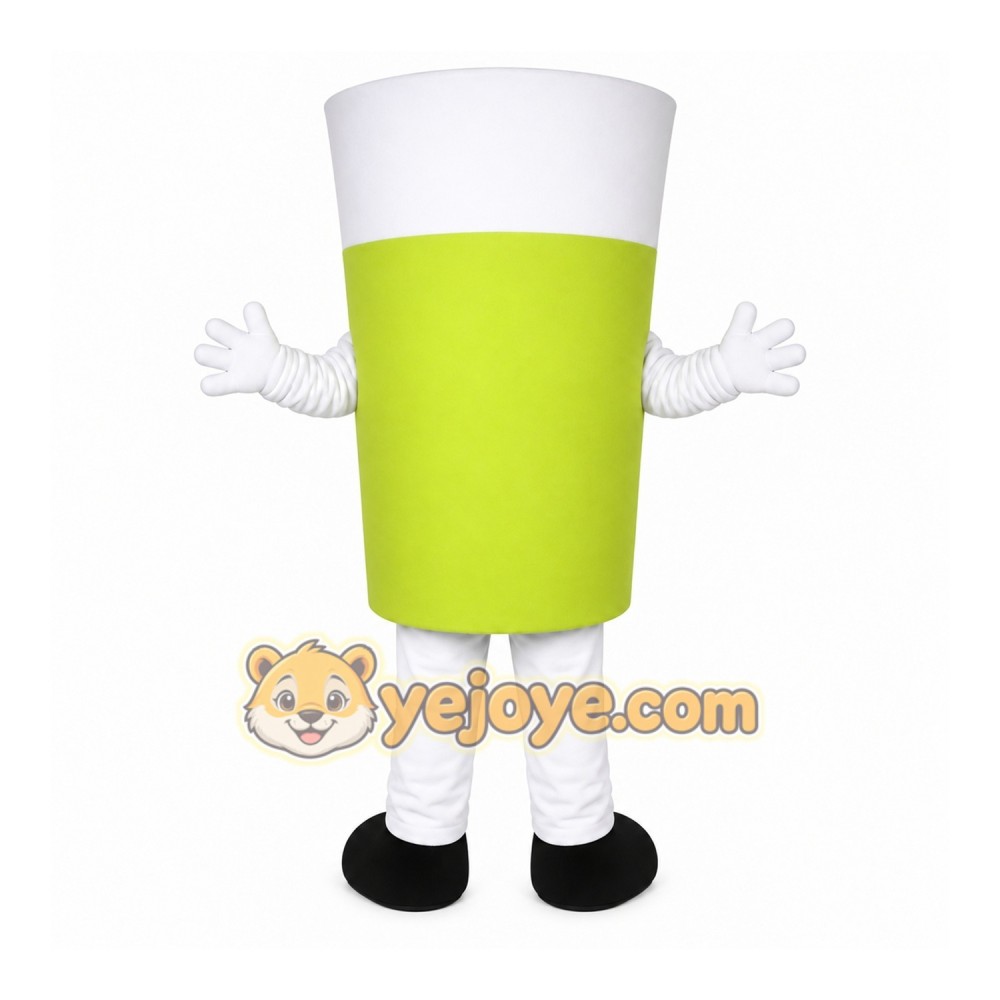 Green Cup Mascot Costume with Custom Logo Green Cup Mascot Costume with Custom Logo