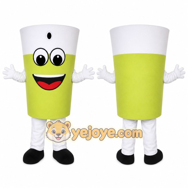 Green Cup Mascot Costume with Custom Logo
