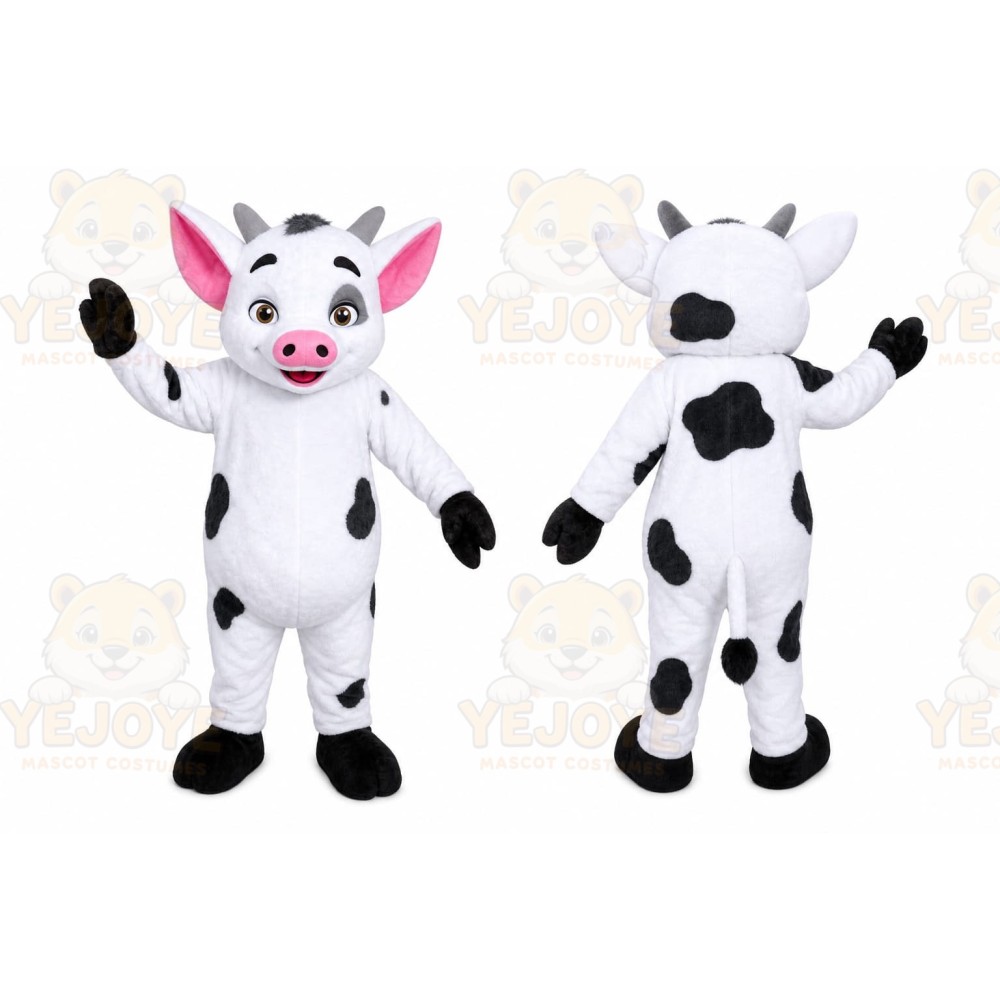 White Cow Mascot Costume with Custom Logo