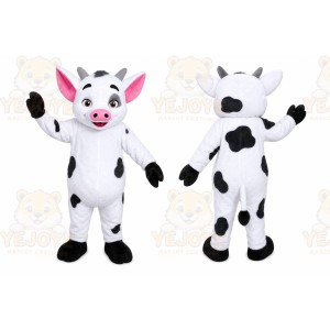 White Cow Mascot Costume with Custom Logo