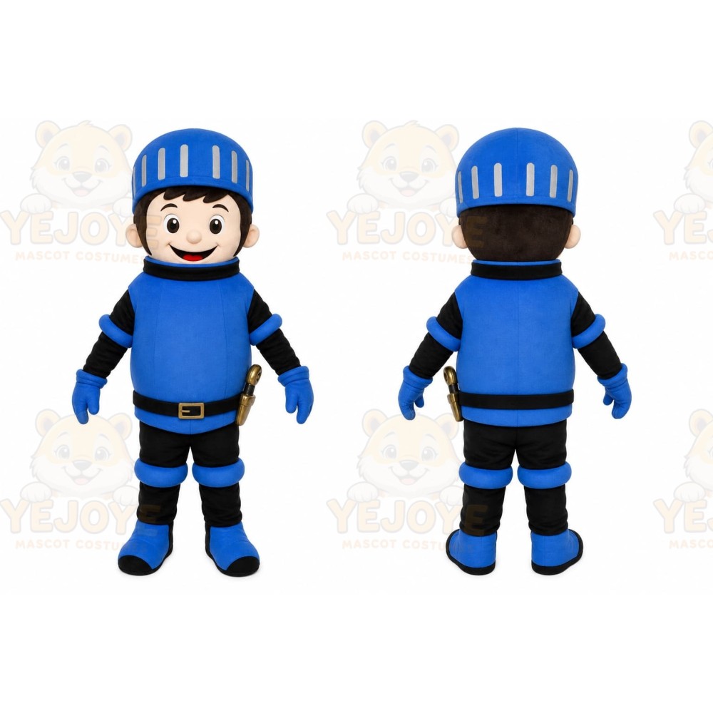 Blue Roman Warrior Mascot Costume with Custom Logo