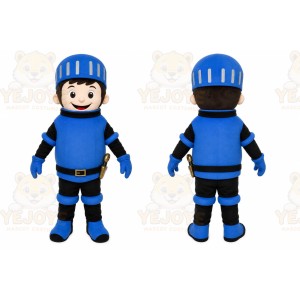 Blue Roman Warrior Mascot Costume with Custom Logo