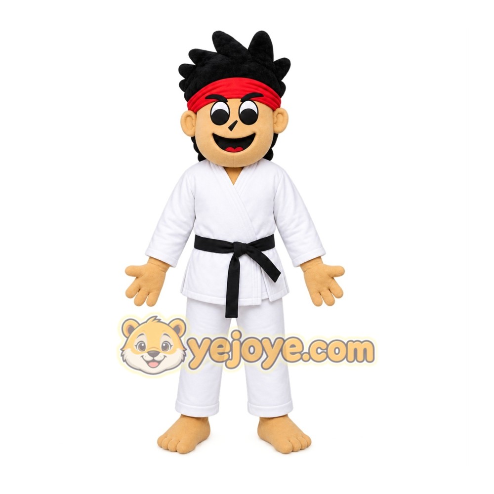 White Martial Artist Mascot Costume with Custom Logo White Martial Artist Mascot Costume with Custom Logo