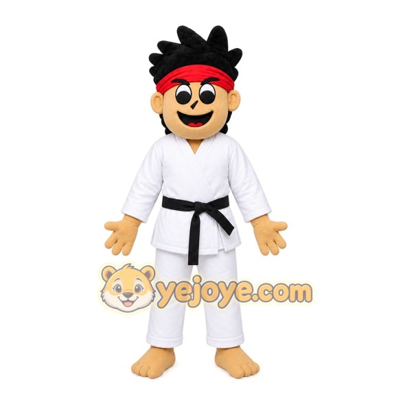 White Martial Artist Mascot Costume with Custom Logo
