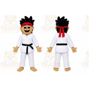White Martial Artist Mascot Costume with Custom Logo