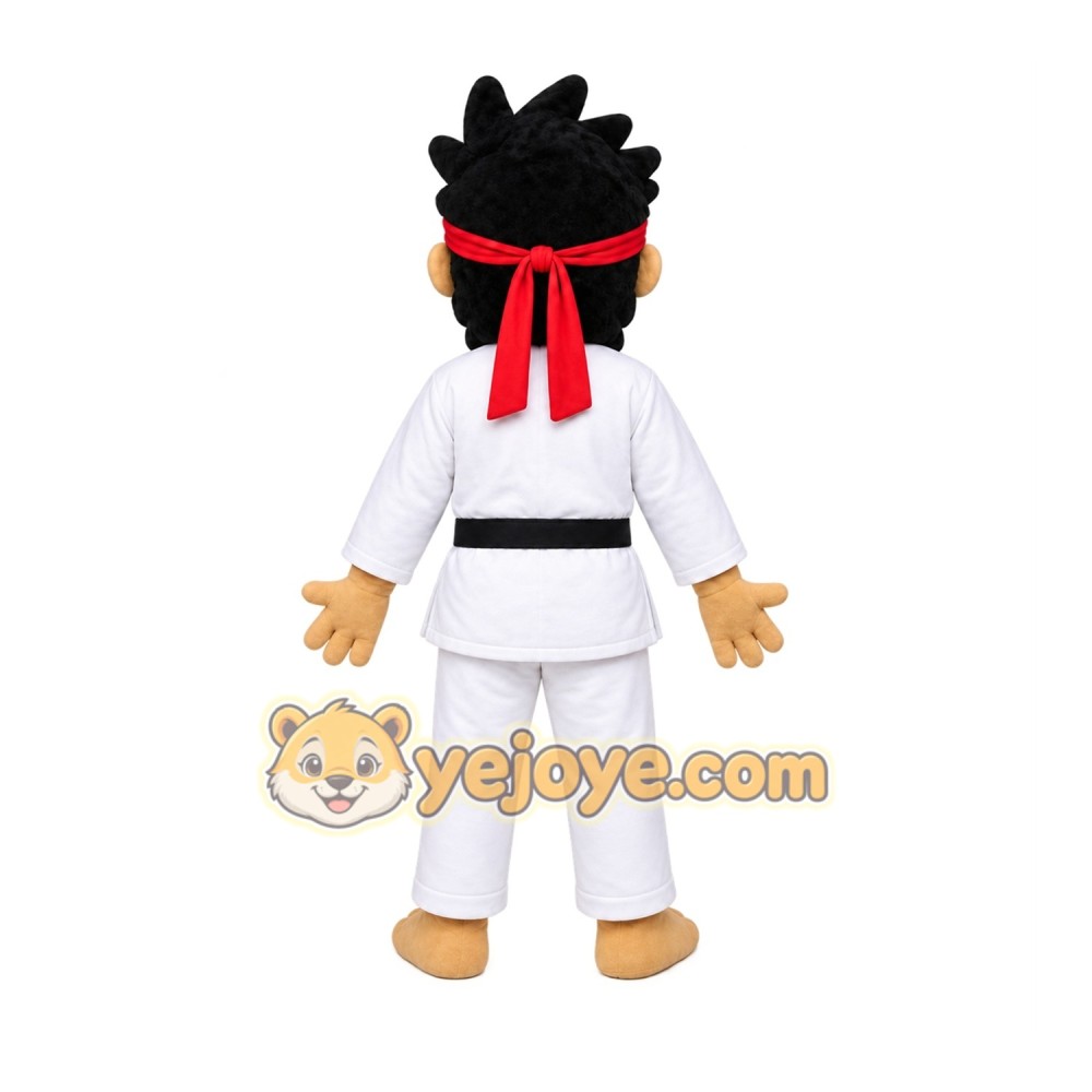 White Martial Artist Mascot Costume with Custom Logo White Martial Artist Mascot Costume with Custom Logo