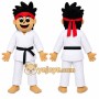 White Martial Artist Mascot Costume with Custom Logo