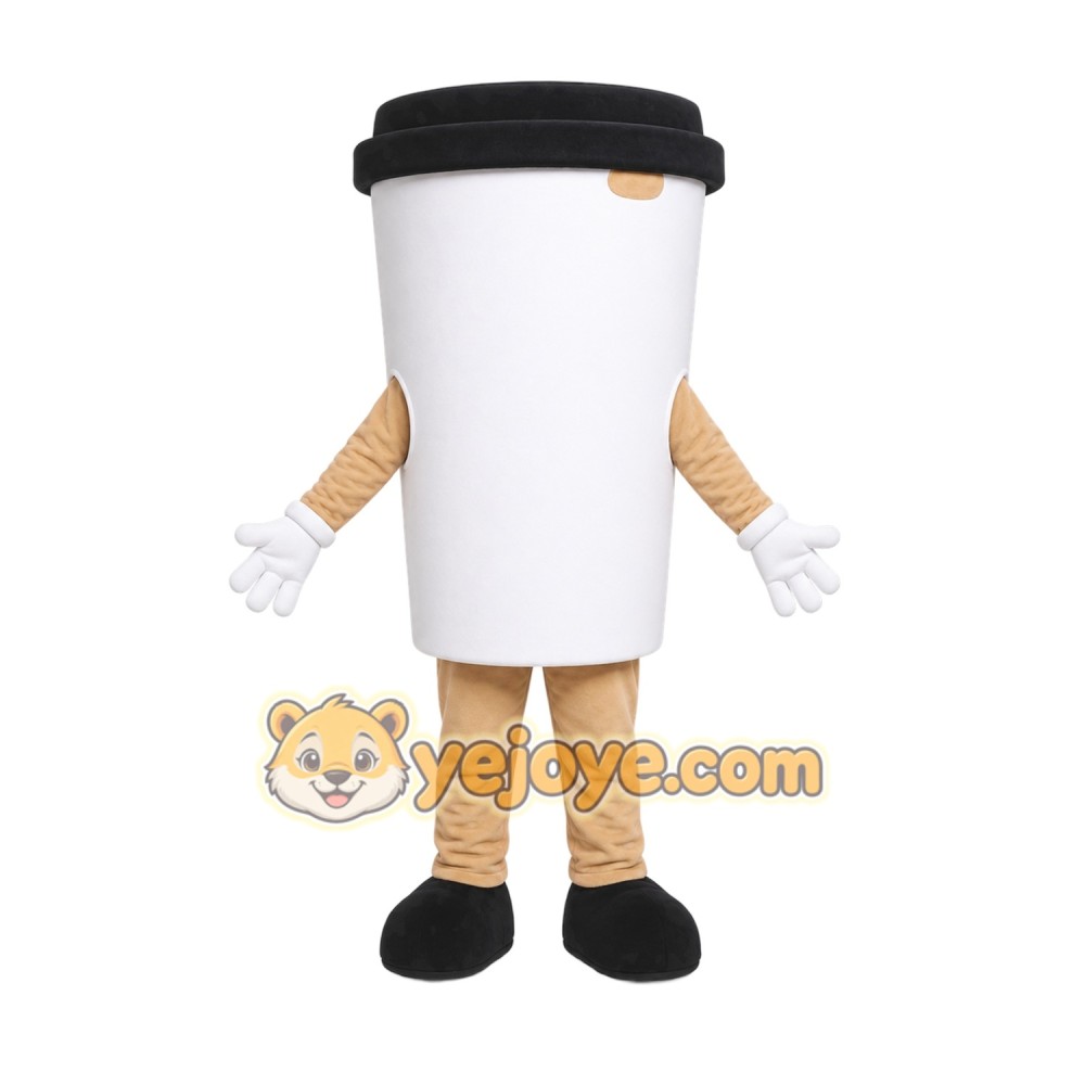 White Coffee Cup Mascot Costume with Custom Logo White Coffee Cup Mascot Costume with Custom Logo