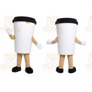 White Coffee Cup Mascot Costume with Custom Logo