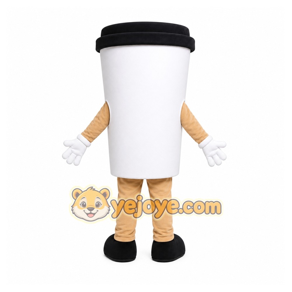 White Coffee Cup Mascot Costume with Custom Logo White Coffee Cup Mascot Costume with Custom Logo