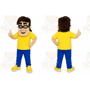 Yellow Man Mascot Costume with Custom Logo