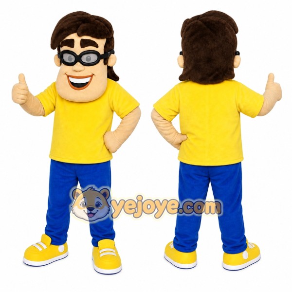 Yellow Man Mascot Costume with Custom Logo