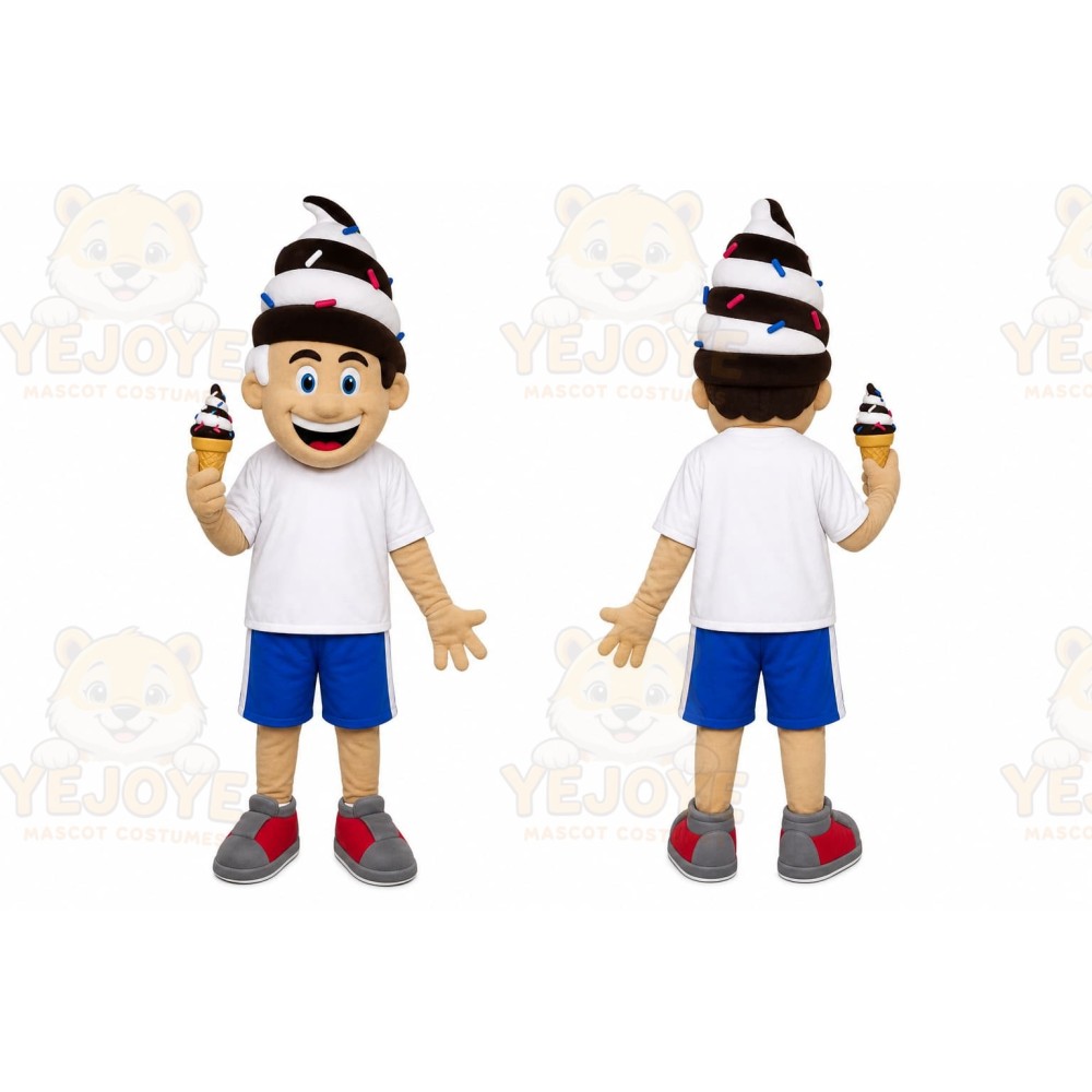 White Ice Cream Boy Mascot Costume with Custom Logo
