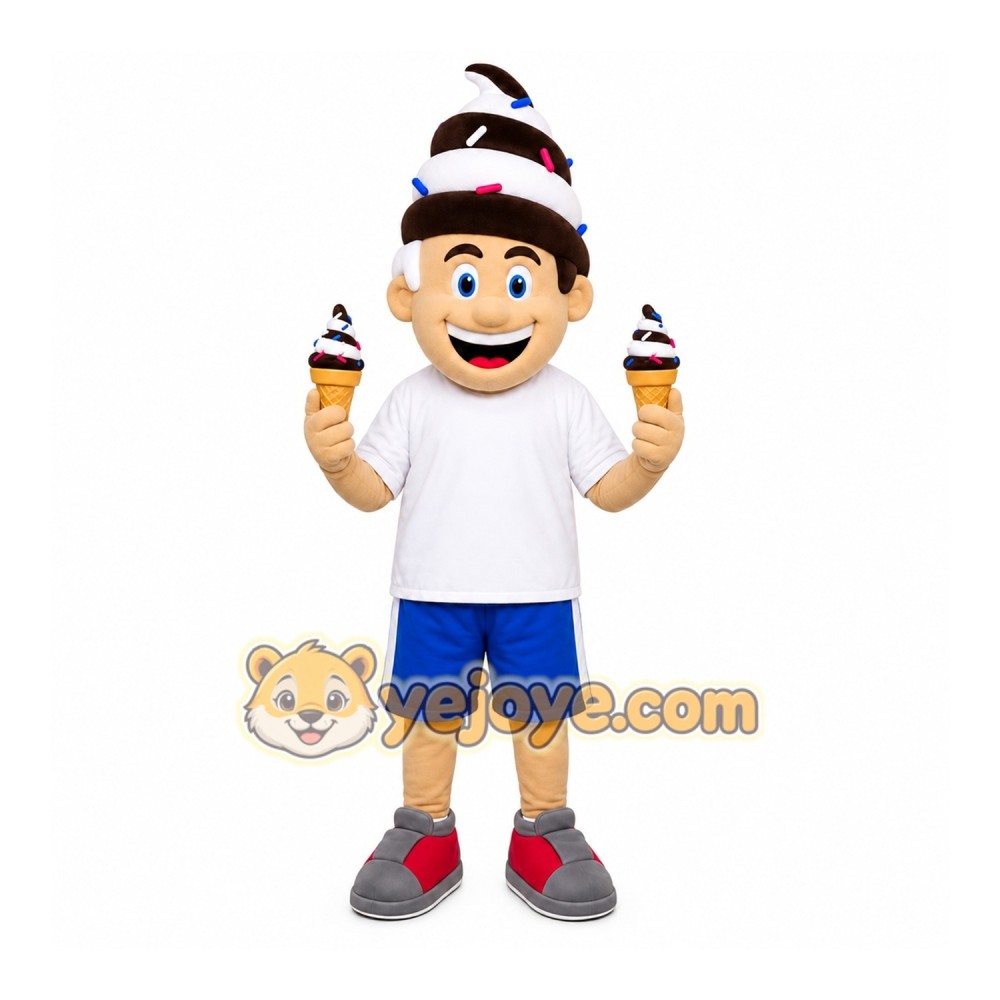 White Ice Cream Boy Mascot Costume with Custom Logo White Ice Cream Boy Mascot Costume with Custom Logo