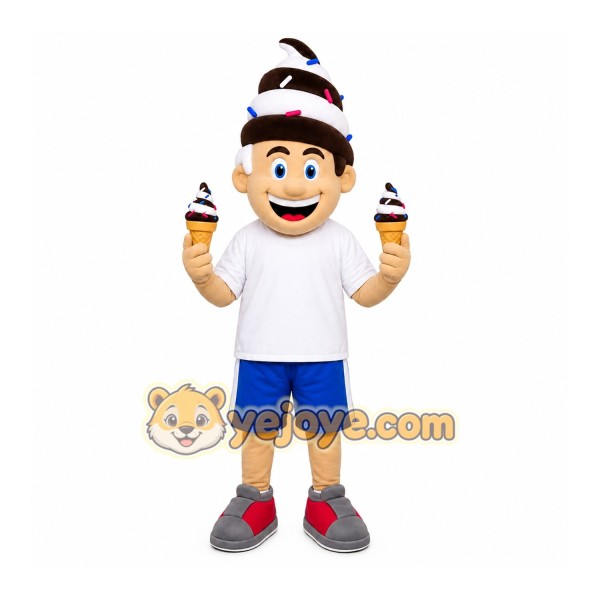 White Ice Cream Boy Mascot Costume with Custom Logo