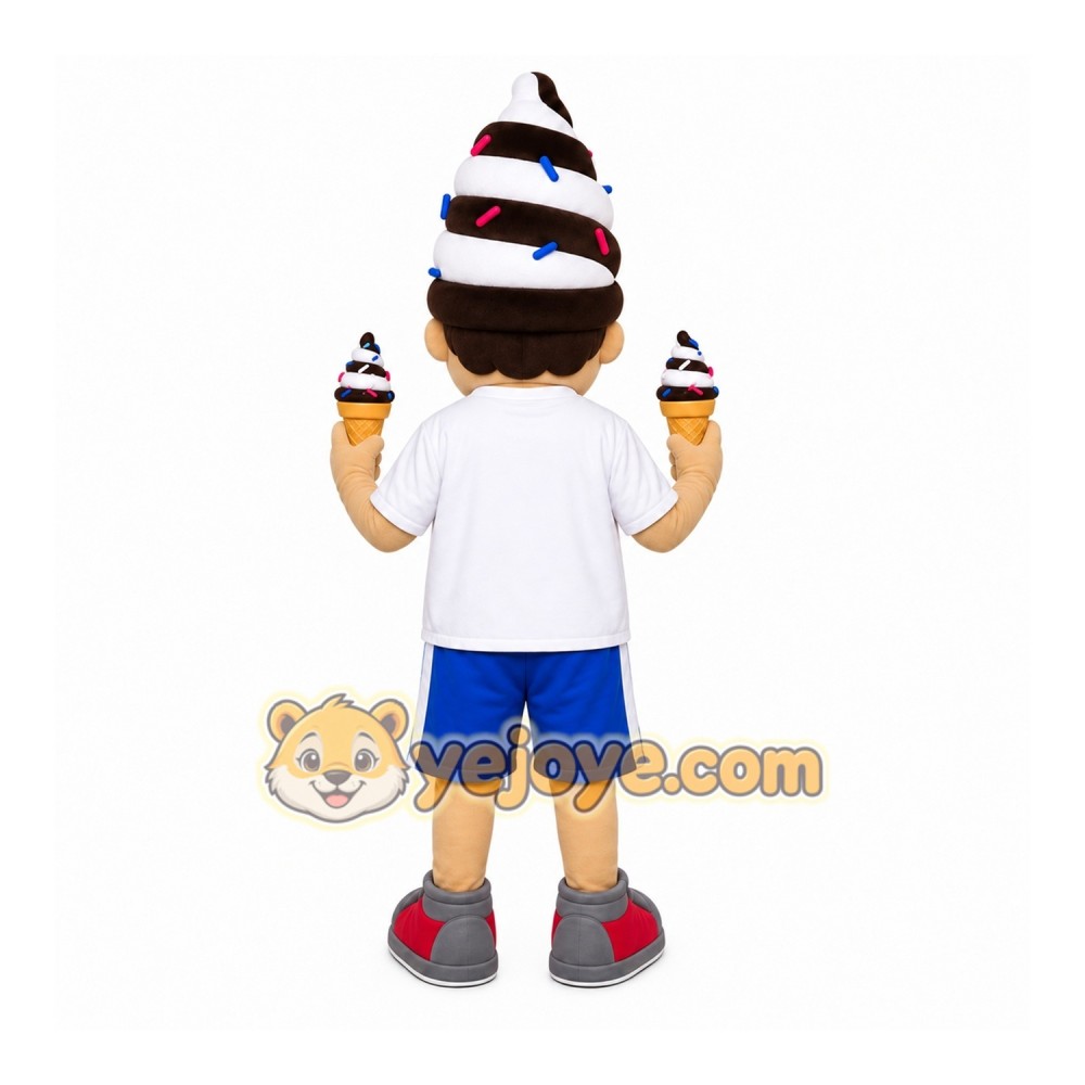 White Ice Cream Boy Mascot Costume with Custom Logo White Ice Cream Boy Mascot Costume with Custom Logo