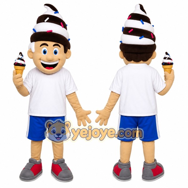 White Ice Cream Boy Mascot Costume with Custom Logo