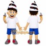 White Ice Cream Boy Mascot Costume with Custom Logo