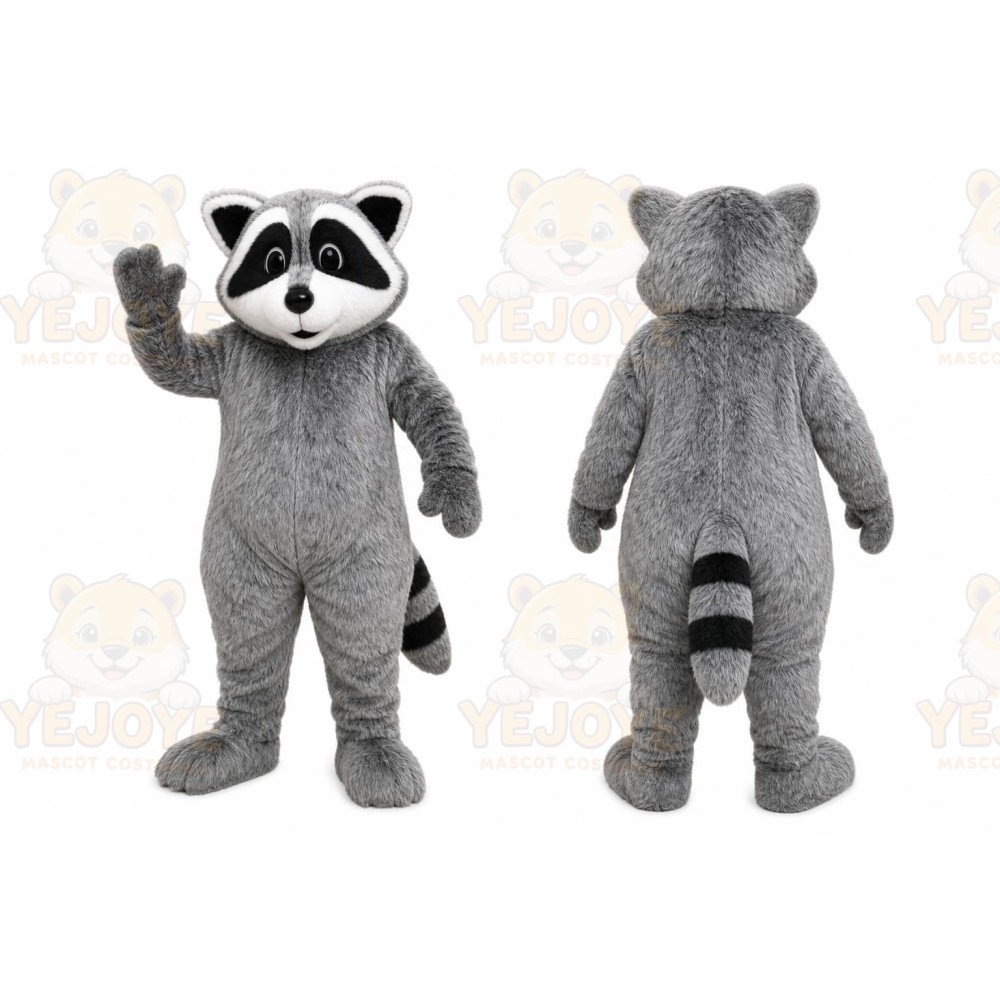 Gray Raccoon Mascot Costume with Custom Logo